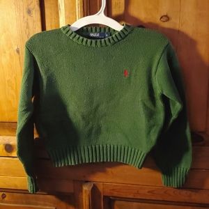 Ralph Lauren Polo Sweater. Boys. Size 5. Color: Pine Green with red pole emblem.